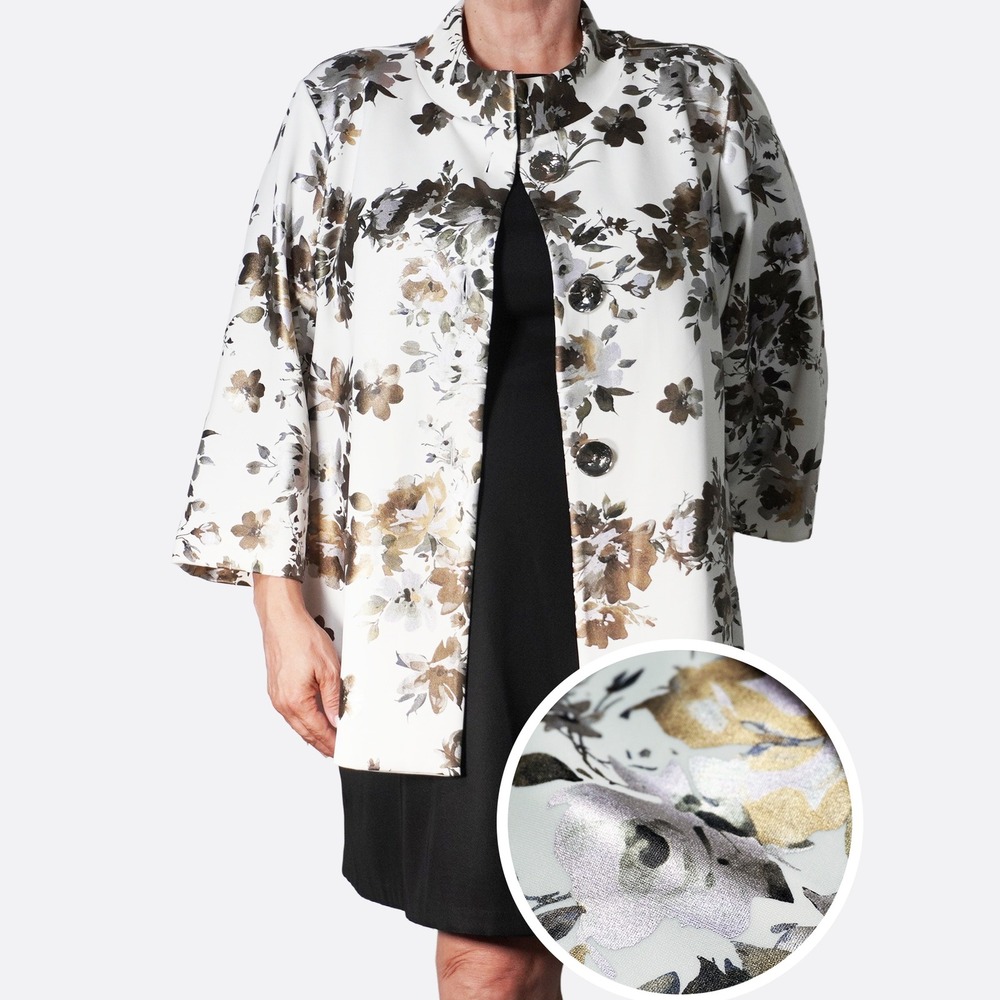 JM Collection Metallic Floral Scuba 2X 3X Silver Gold Topper Jacket Retro 60s